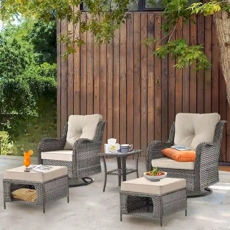 Ensemble de mobilier de jardin 5 pièces - Ensemble de chaises pivotantes en osier avec pouf