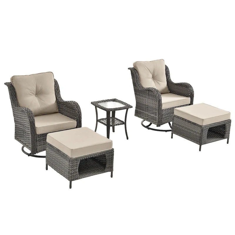Ensemble de mobilier de jardin 5 pièces - Ensemble de chaises pivotantes en osier avec pouf