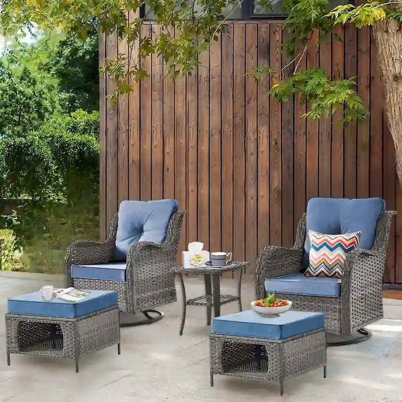 Ensemble de mobilier de jardin 5 pièces - Ensemble de chaises pivotantes en osier avec pouf
