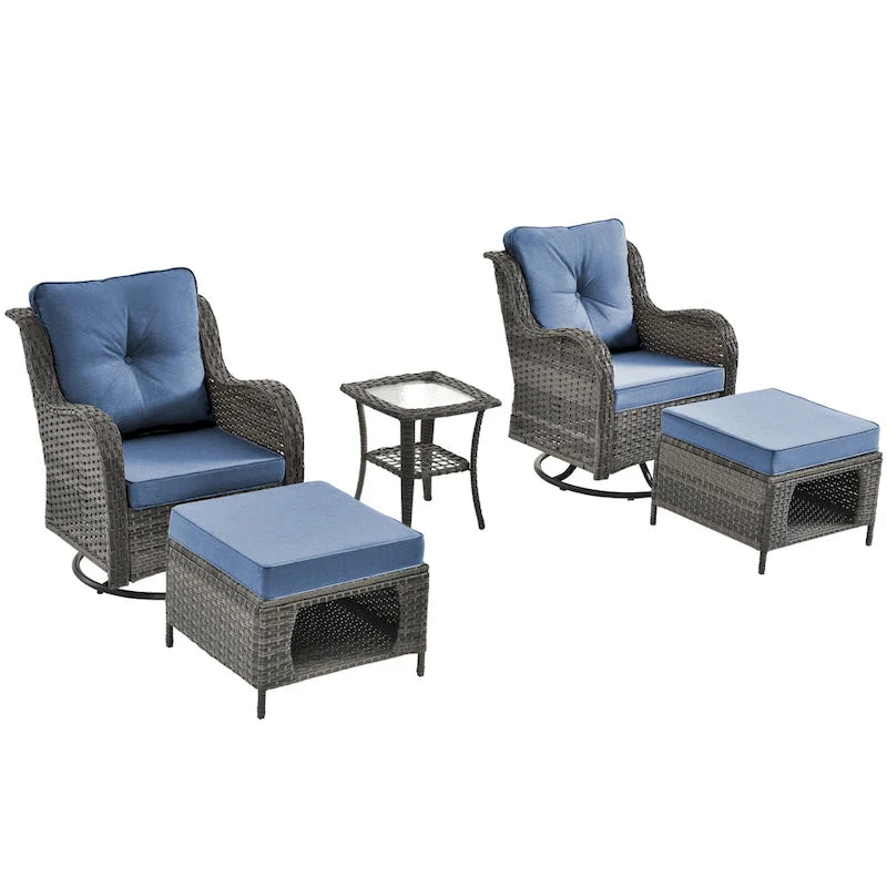 Ensemble de mobilier de jardin 5 pièces - Ensemble de chaises pivotantes en osier avec pouf