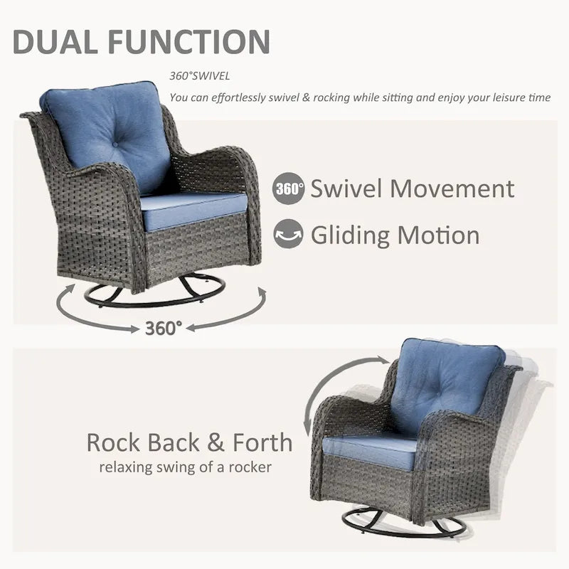 Ensemble de mobilier de jardin 5 pièces - Ensemble de chaises pivotantes en osier avec pouf