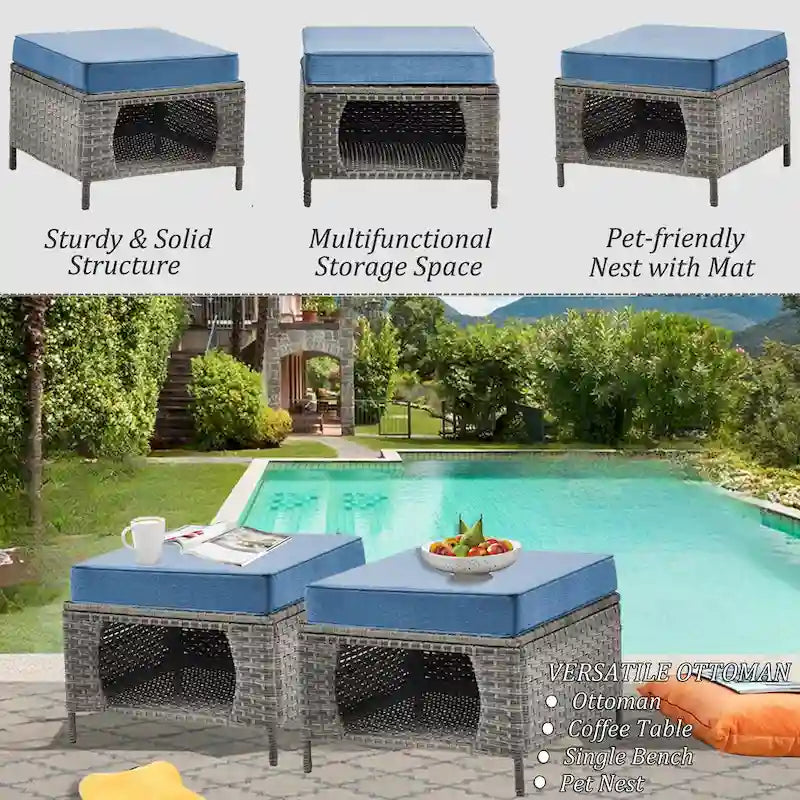 Ensemble de mobilier de jardin 5 pièces - Ensemble de chaises pivotantes en osier avec pouf