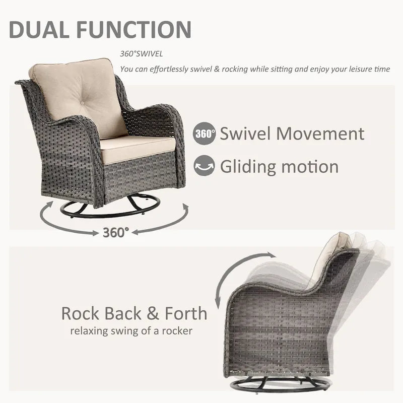 Ensemble de mobilier de jardin 5 pièces - Ensemble de chaises pivotantes en osier avec pouf