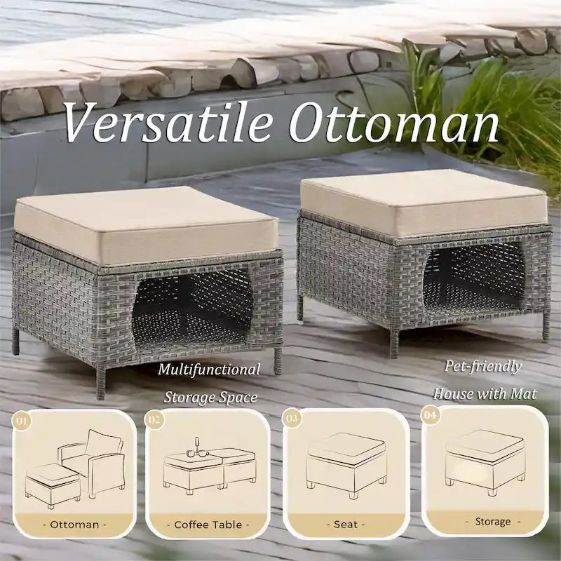 Ensemble de mobilier de jardin 5 pièces - Ensemble de chaises pivotantes en osier avec pouf