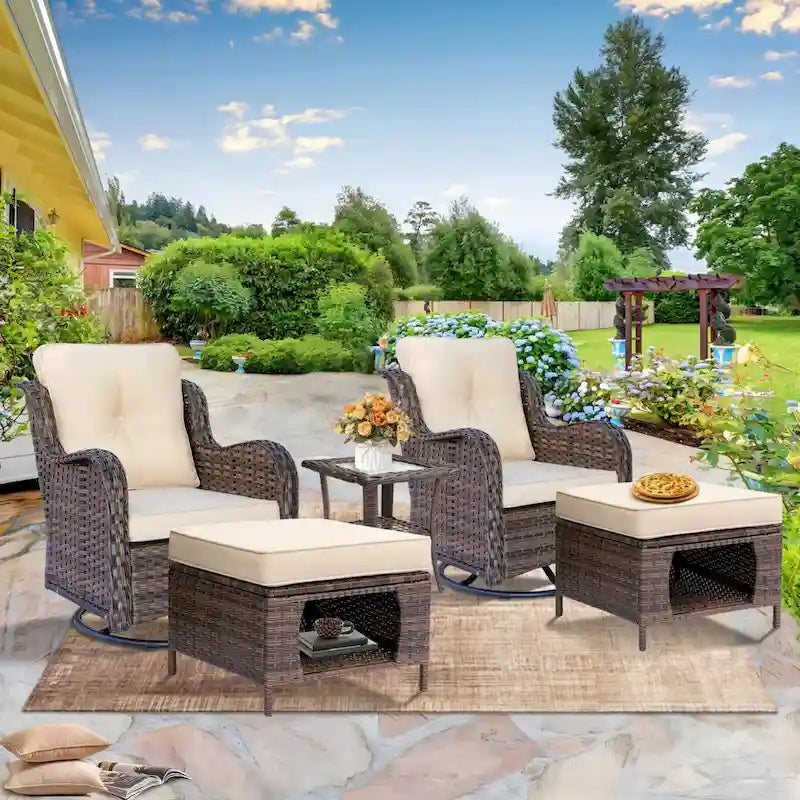 Ensemble de mobilier de jardin 5 pièces - Ensemble de chaises pivotantes en osier avec pouf