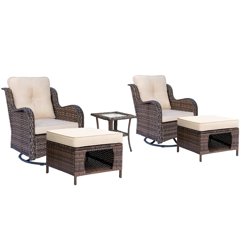 Ensemble de mobilier de jardin 5 pièces - Ensemble de chaises pivotantes en osier avec pouf