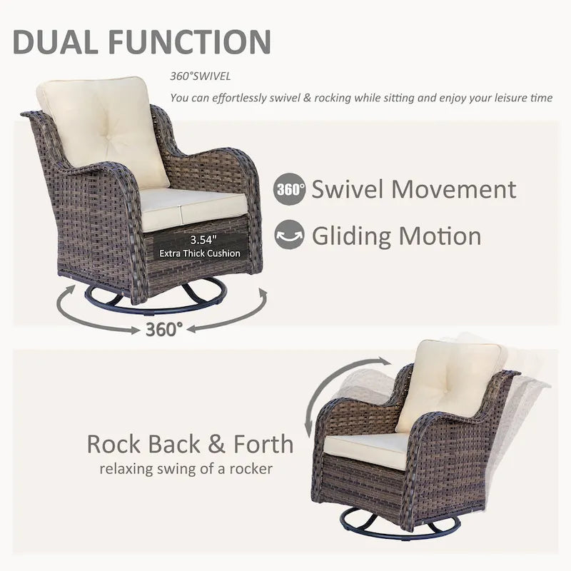 Ensemble de mobilier de jardin 5 pièces - Ensemble de chaises pivotantes en osier avec pouf