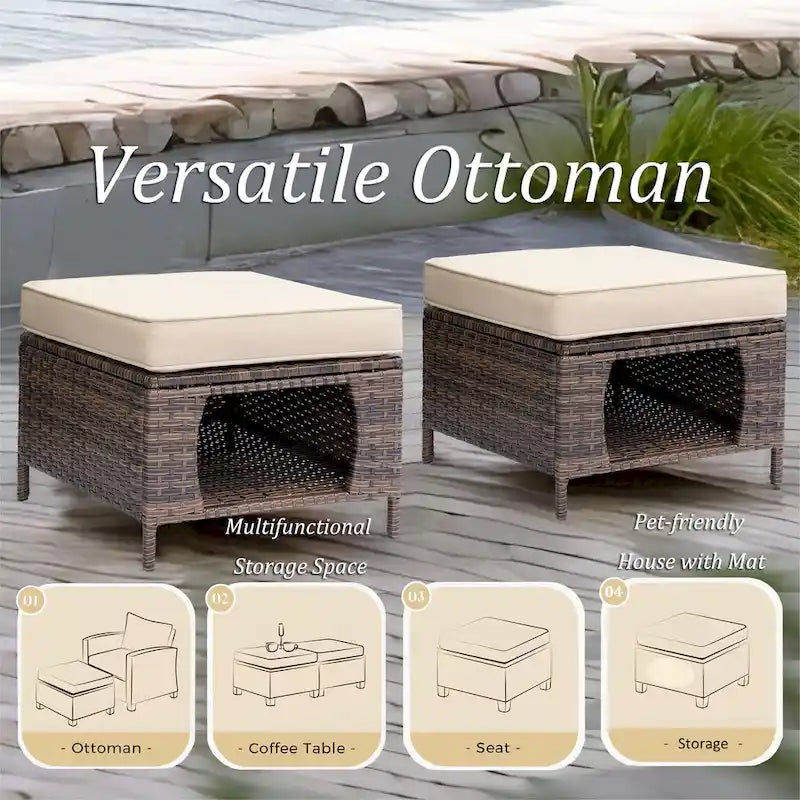 Ensemble de mobilier de jardin 5 pièces - Ensemble de chaises pivotantes en osier avec pouf