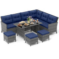 Gymax Set of 7 Dining Furniture Set PE Rattan Sectional Sofa Set Patio