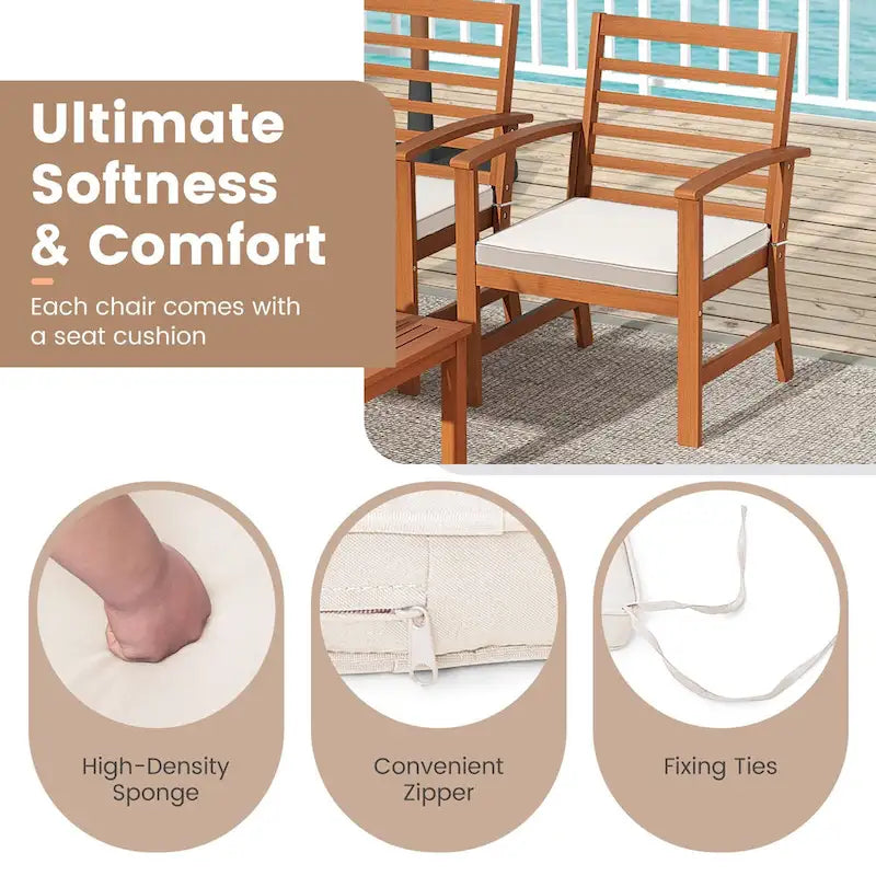 Gymax Ensemble de 4 meubles d'extérieur avec coussins d'assise doux en acacia stable