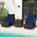 Costway, ensemble de mobilier de patio en rotin 5 pièces avec 2 poufs et verre trempé - Voir les détails