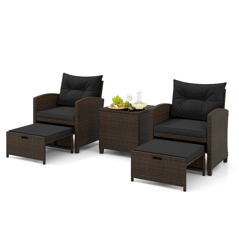 Costway 5 Piece Patio Rattan Furniture with 2 Ottomans & Tempered - See Details