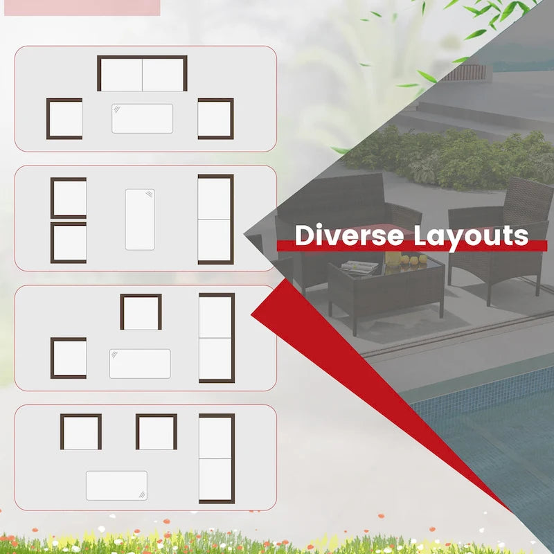 Ensemble de mobilier de patio Gymax 4 pièces avec coussins lavables et verre trempé