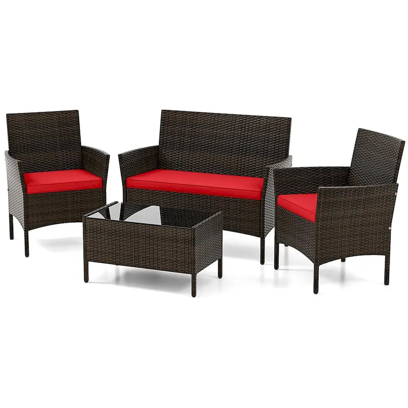 Ensemble de mobilier de patio Gymax 4 pièces avec coussins lavables et verre trempé