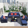 Ensemble de meubles de patio 7 pièces, canapé d'angle d'extérieur en rotin PE avec 2 fauteuils et table en verre trempé