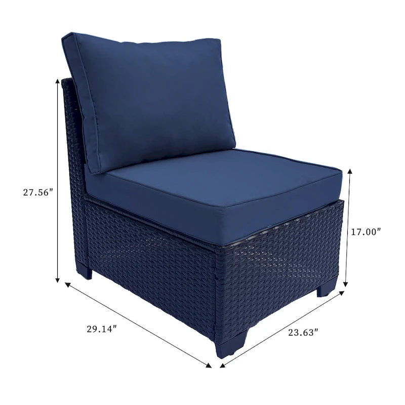 Ensemble de meubles de patio 7 pièces, canapé d'angle d'extérieur en rotin PE avec 2 fauteuils et table en verre trempé