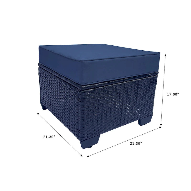 Ensemble de meubles de patio 7 pièces, canapé d'angle d'extérieur en rotin PE avec 2 fauteuils et table en verre trempé
