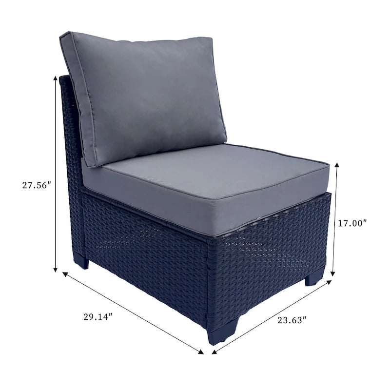Ensemble de meubles de patio 7 pièces, canapé d'angle d'extérieur en rotin PE avec 2 fauteuils et table en verre trempé