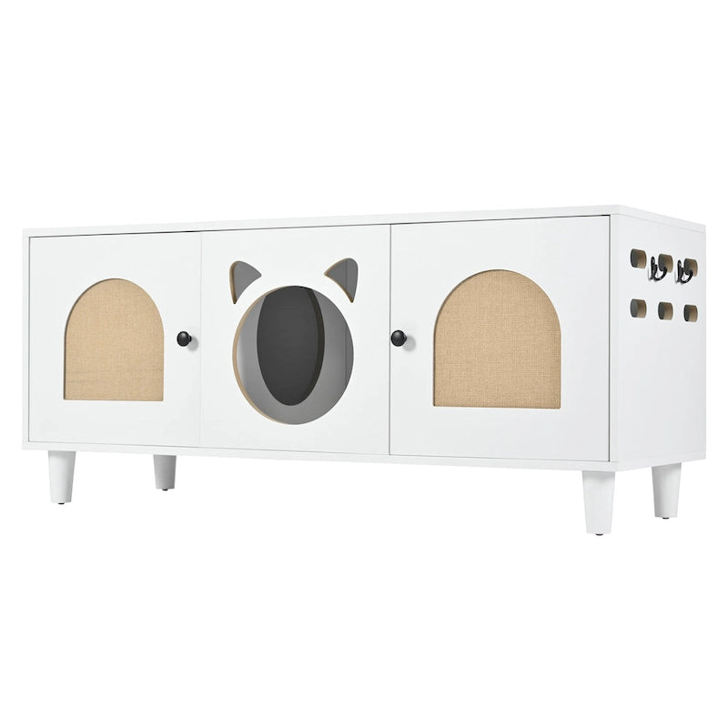 Meuble Cache Litière pour Chat, Cache Litière pour Chat avec Porte à Griffer, Maison pour Animaux de Compagnie Style Meuble, Meuble TV Moderne