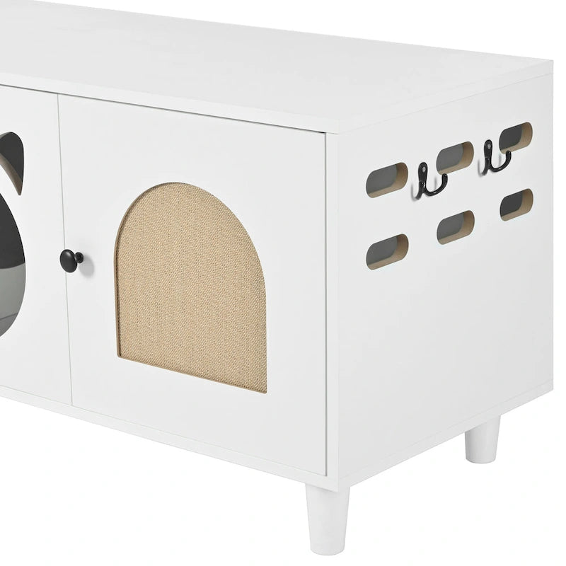 Meuble Cache Litière pour Chat, Cache Litière pour Chat avec Porte à Griffer, Maison pour Animaux de Compagnie Style Meuble, Meuble TV Moderne