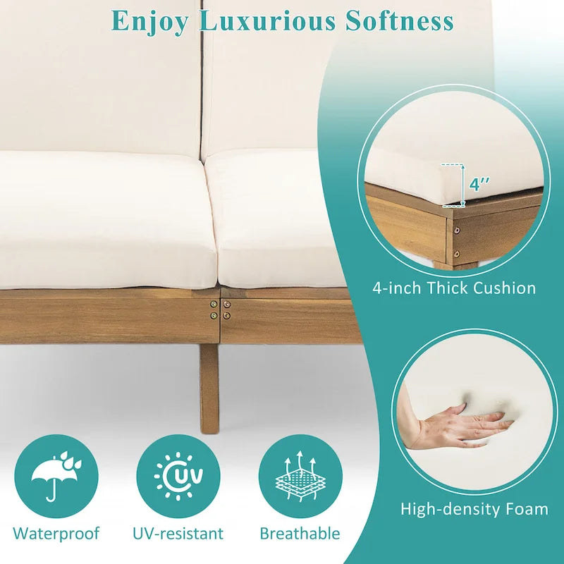 Double chaise longue 5 positions, chaise longue d'extérieur avec coussin et tablettes latérales pliantes pour 2 personnes