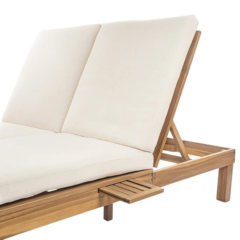 Double chaise longue 5 positions, chaise longue d'extérieur avec coussin et tablettes latérales pliantes pour 2 personnes