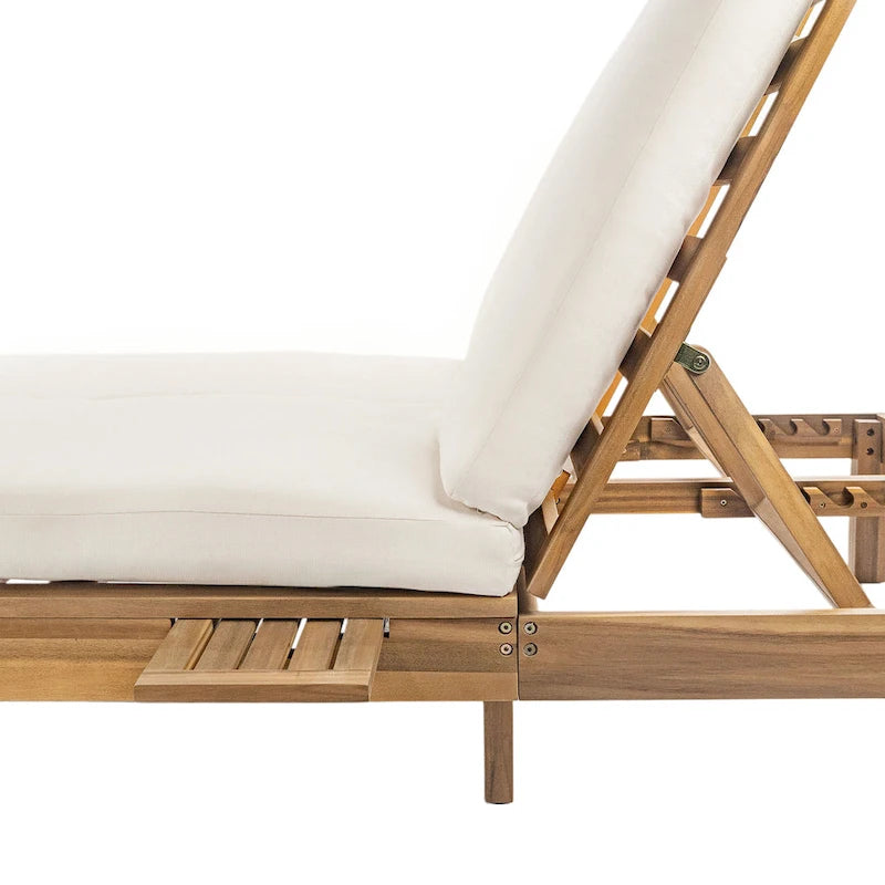 Double chaise longue 5 positions, chaise longue d'extérieur avec coussin et tablettes latérales pliantes pour 2 personnes
