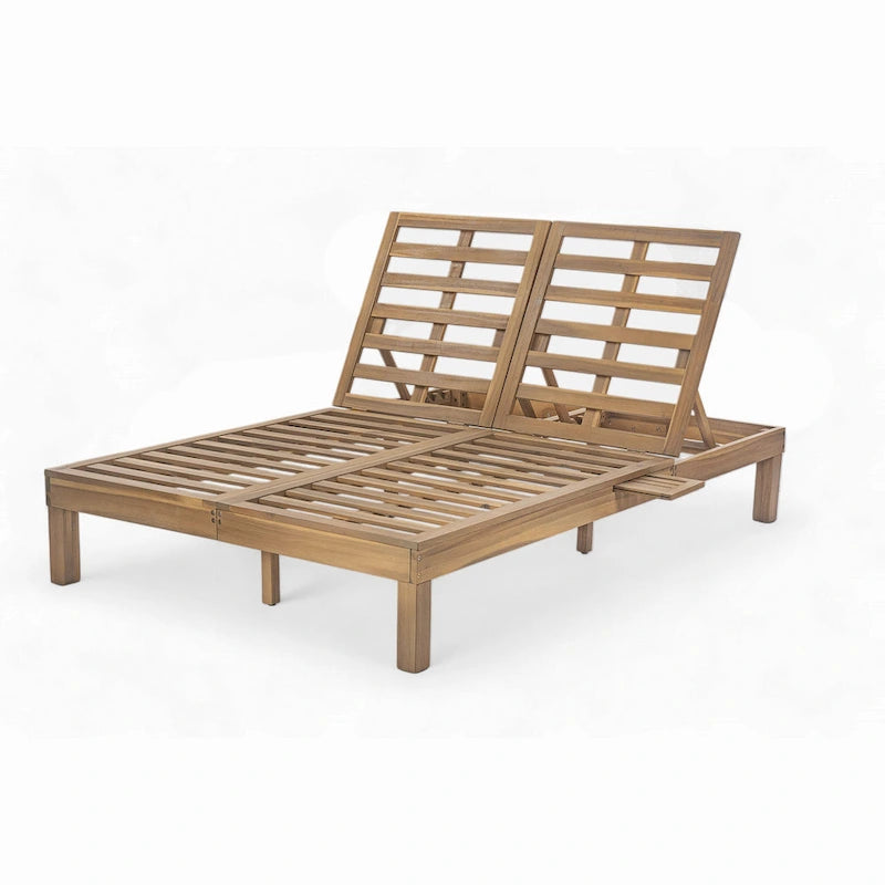 Double chaise longue 5 positions, chaise longue d'extérieur avec coussin et tablettes latérales pliantes pour 2 personnes