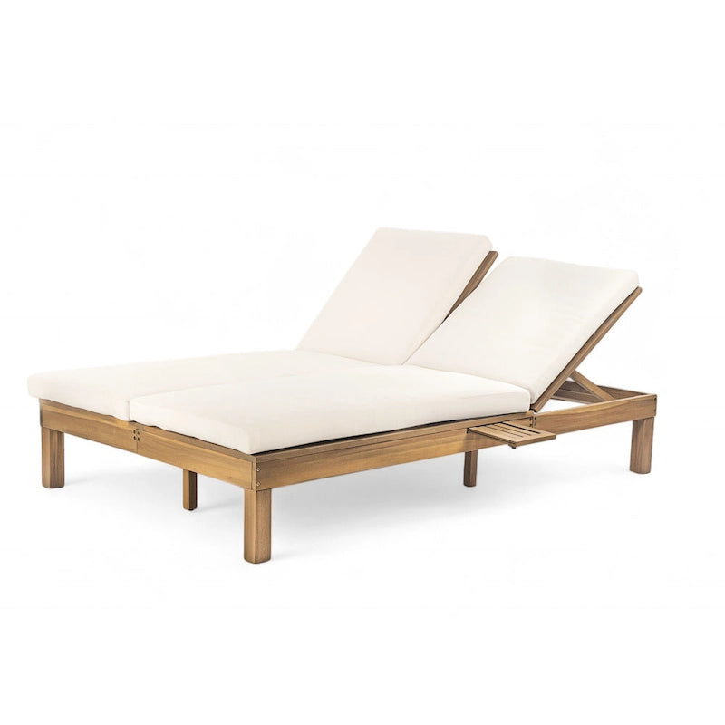 Double chaise longue 5 positions, chaise longue d'extérieur avec coussin et tablettes latérales pliantes pour 2 personnes