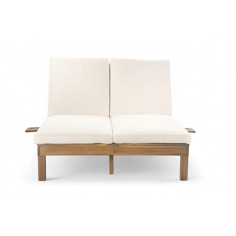 Double chaise longue 5 positions, chaise longue d'extérieur avec coussin et tablettes latérales pliantes pour 2 personnes