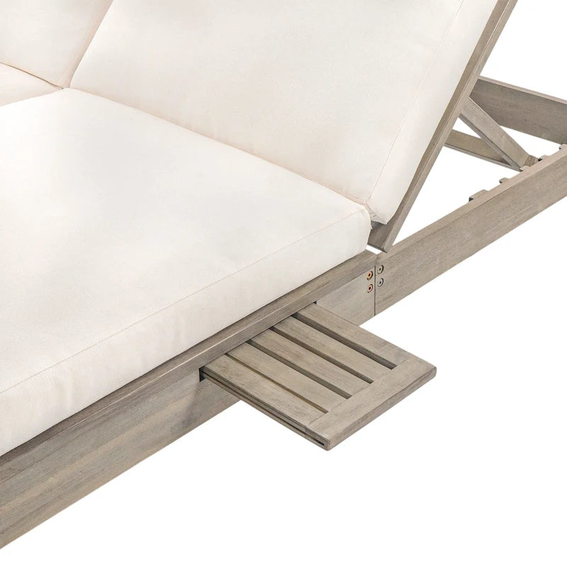 Double chaise longue 5 positions, chaise longue d'extérieur avec coussin et tablettes latérales pliantes pour 2 personnes