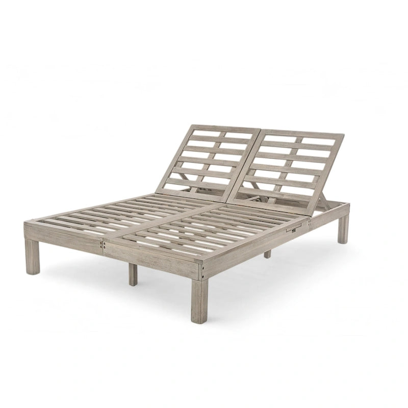 Double chaise longue 5 positions, chaise longue d'extérieur avec coussin et tablettes latérales pliantes pour 2 personnes