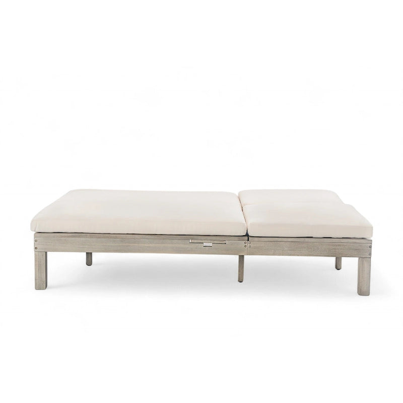 Double chaise longue 5 positions, chaise longue d'extérieur avec coussin et tablettes latérales pliantes pour 2 personnes