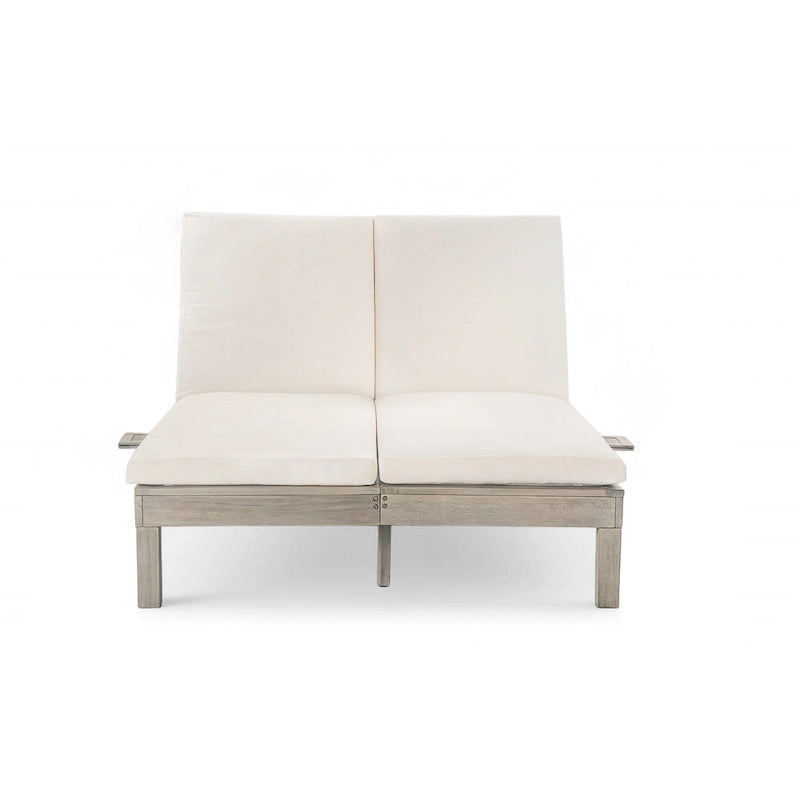 Double chaise longue 5 positions, chaise longue d'extérieur avec coussin et tablettes latérales pliantes pour 2 personnes