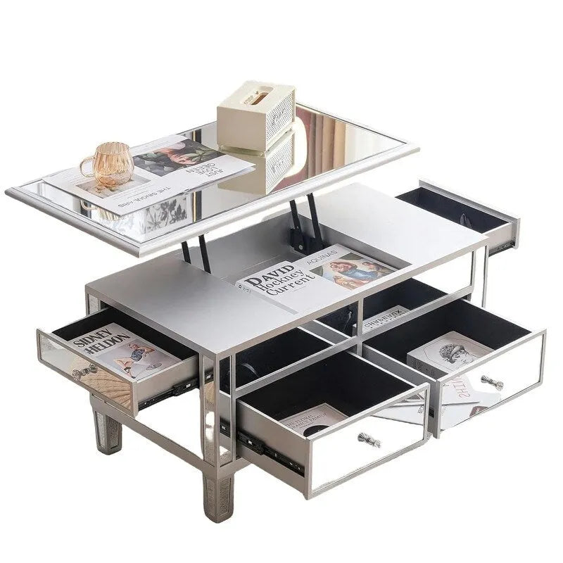 Table basse relevable miroir avec tiroirs
