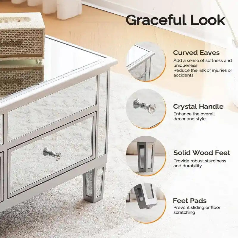Table basse relevable miroir avec tiroirs