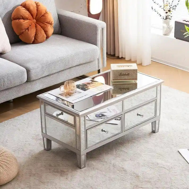 Table basse relevable miroir avec tiroirs