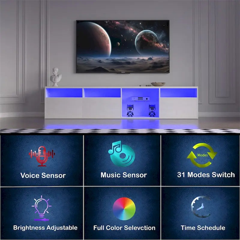 Meuble TV avec rangements, meuble TV LED de 210 cm de long