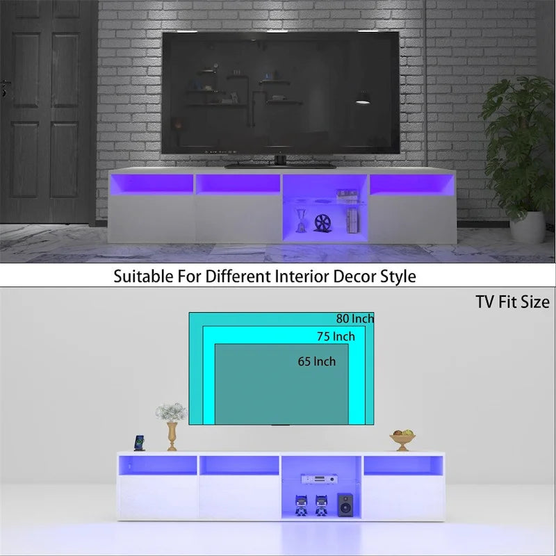 Meuble TV avec rangements, meuble TV LED de 210 cm de long