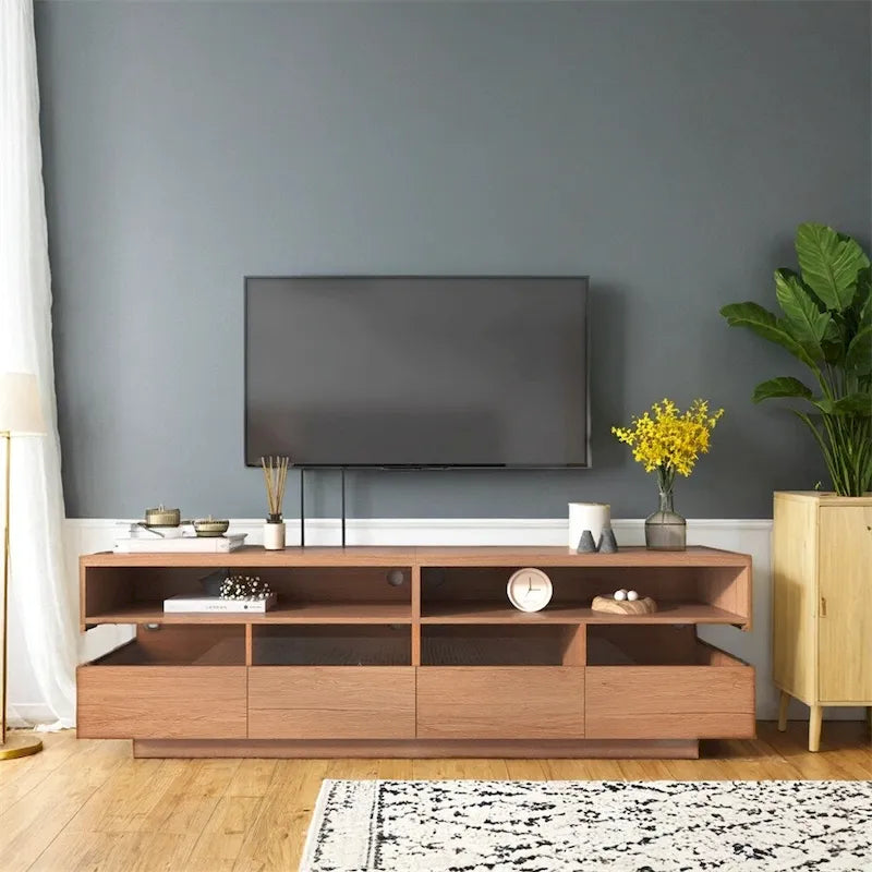 Modern TV with 4 Drawers& 2 open Cabinets,Media Console Table