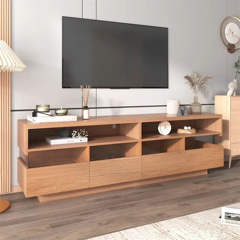 Meuble TV moderne avec 4 tiroirs et 2 niches ouvertes, Meuble Console Multimédia