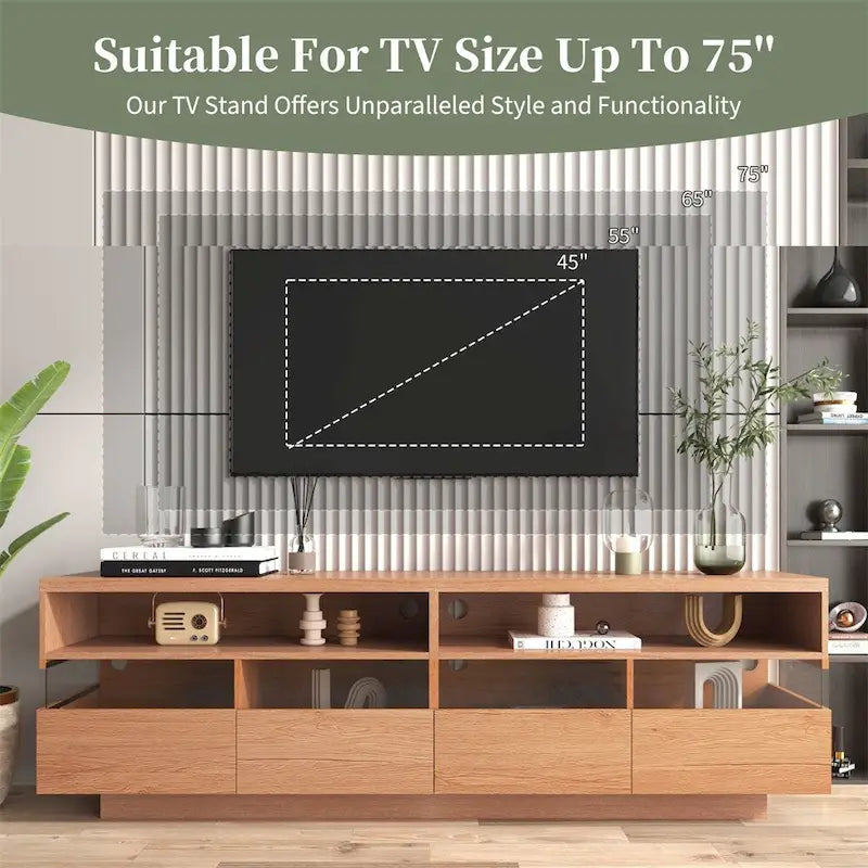 Meuble TV moderne avec 4 tiroirs et 2 niches ouvertes, Meuble Console Multimédia