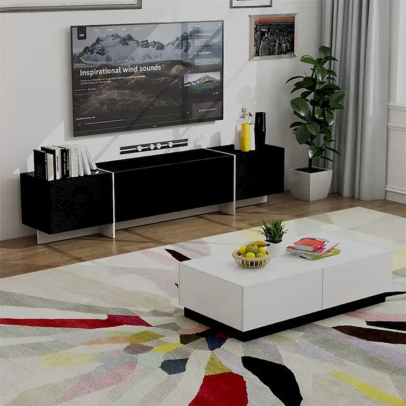 Meuble TV avec placards de rangement, télécommande, meuble TV LED avec contrôle par application