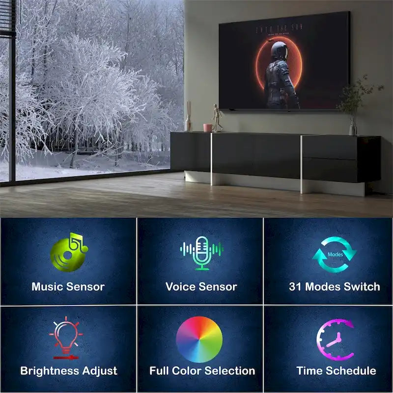 Meuble TV avec placards de rangement, télécommande, meuble TV LED avec contrôle par application