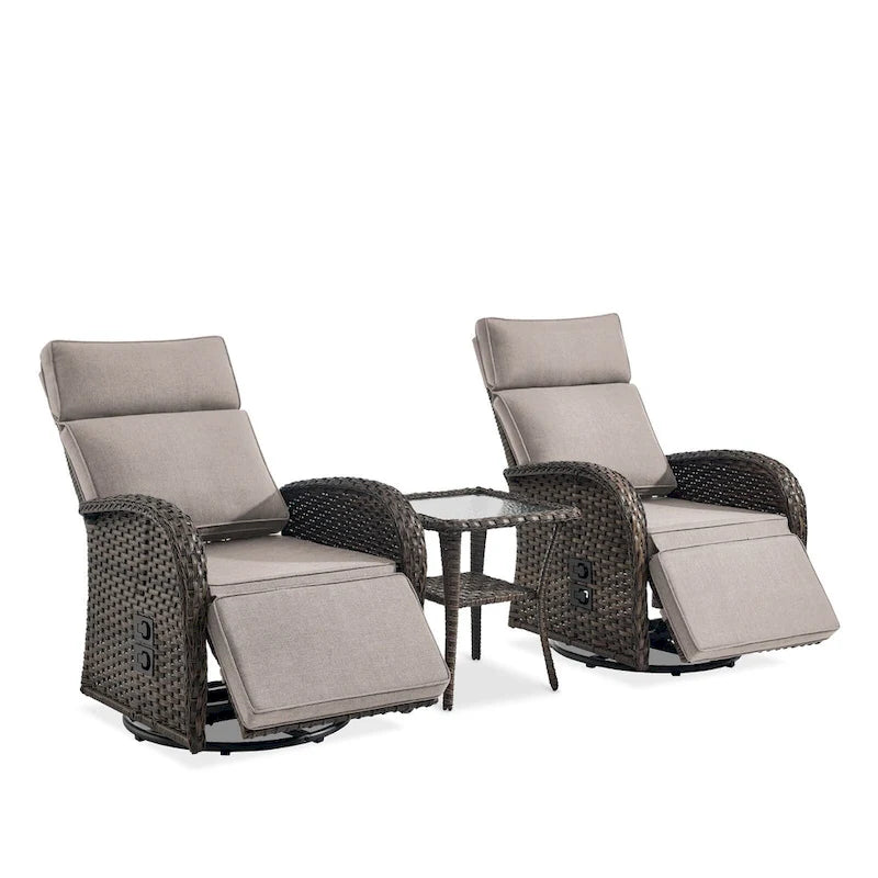 Pocassy Lot de 3 fauteuils inclinables polyvalents d'extérieur avec table d'appoint et coussin beige
