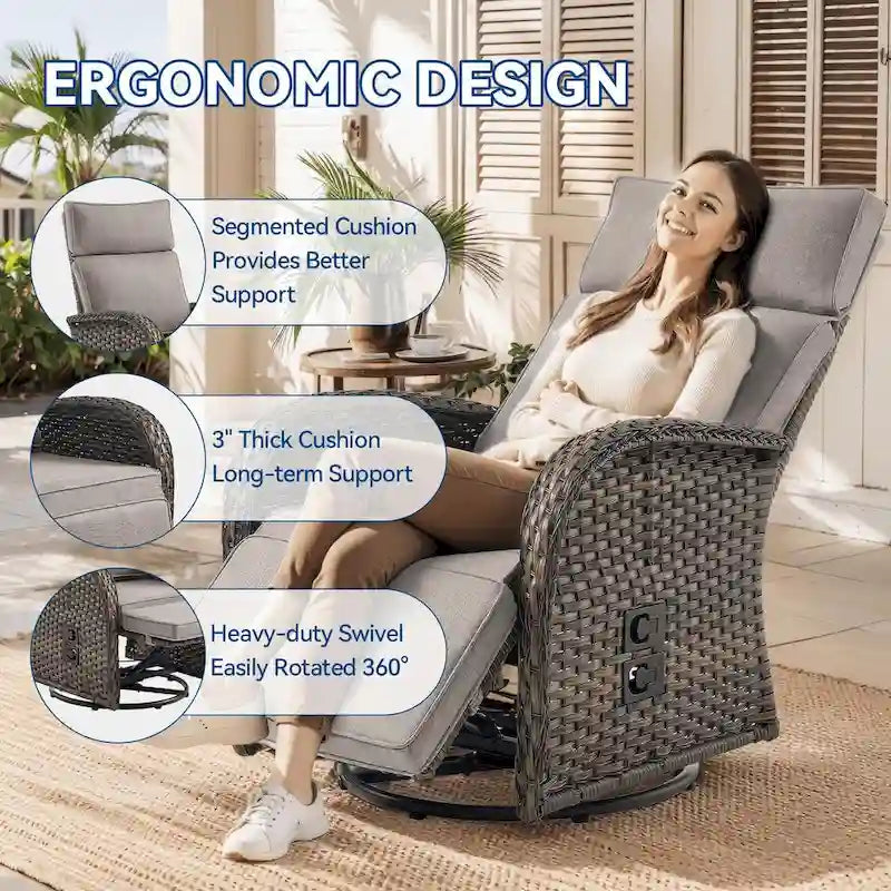 Pocassy Lot de 3 fauteuils inclinables polyvalents d'extérieur avec table d'appoint et coussin beige