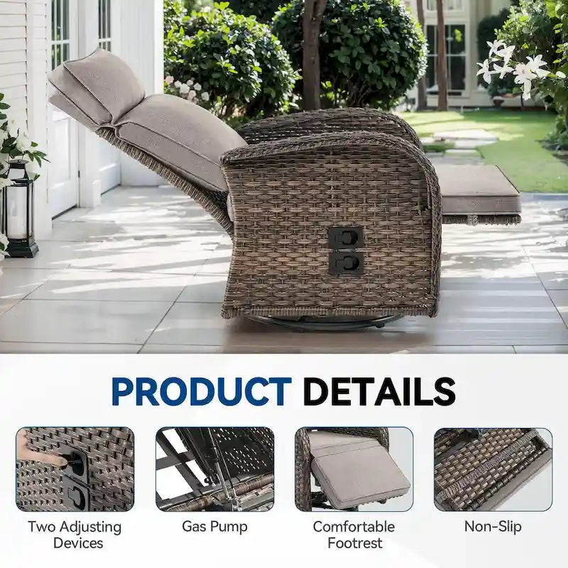 Pocassy Lot de 3 fauteuils inclinables polyvalents d'extérieur avec table d'appoint et coussin beige