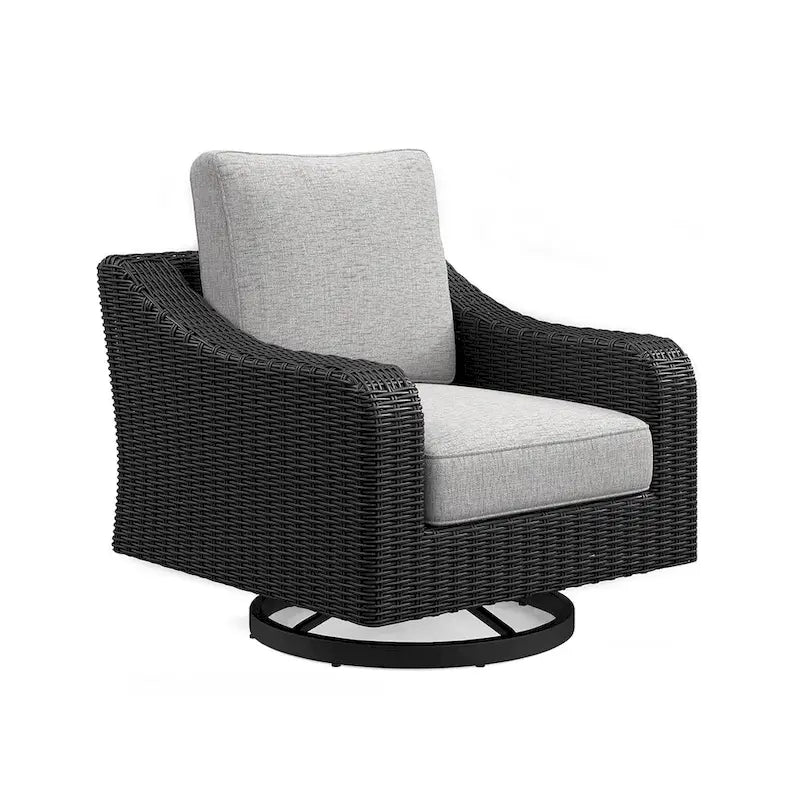 Tira 38 Inch Outdoor Swivel Lounge Chair, Cushioned, Resin, Black, Gray