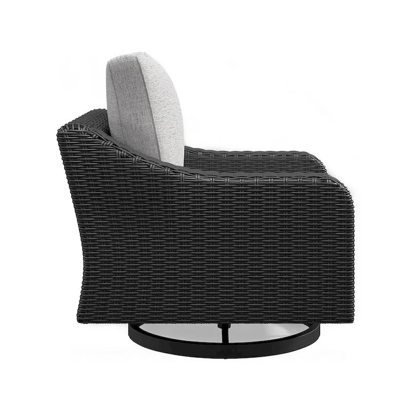 Fauteuil de jardin pivotant Tira 96,5 cm, rembourré, résine, noir, gris