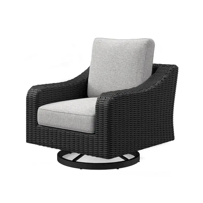 Fauteuil de jardin pivotant Tira 96,5 cm, rembourré, résine, noir, gris